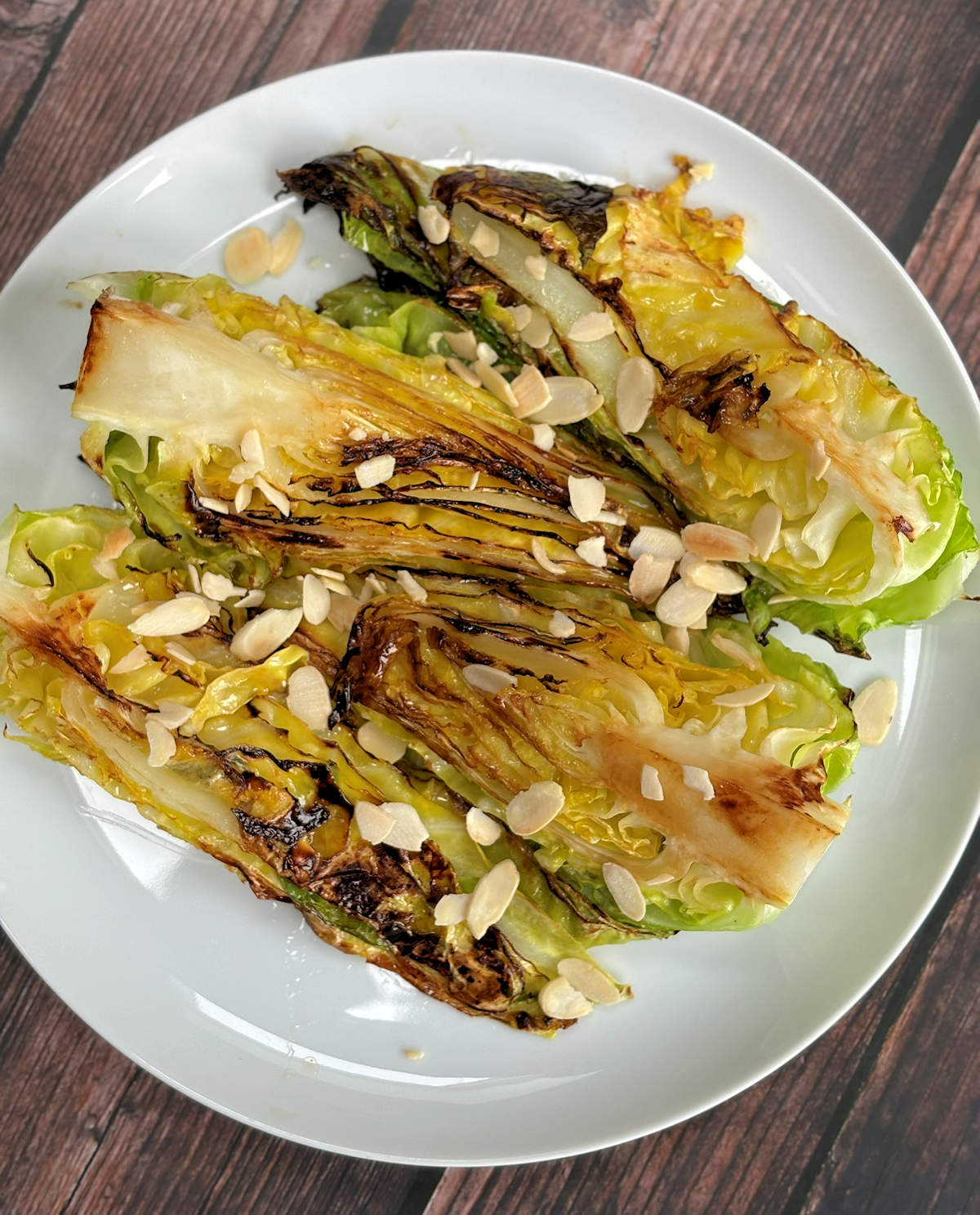 grilled hispi cabbage with almonds cuisinefiend.com