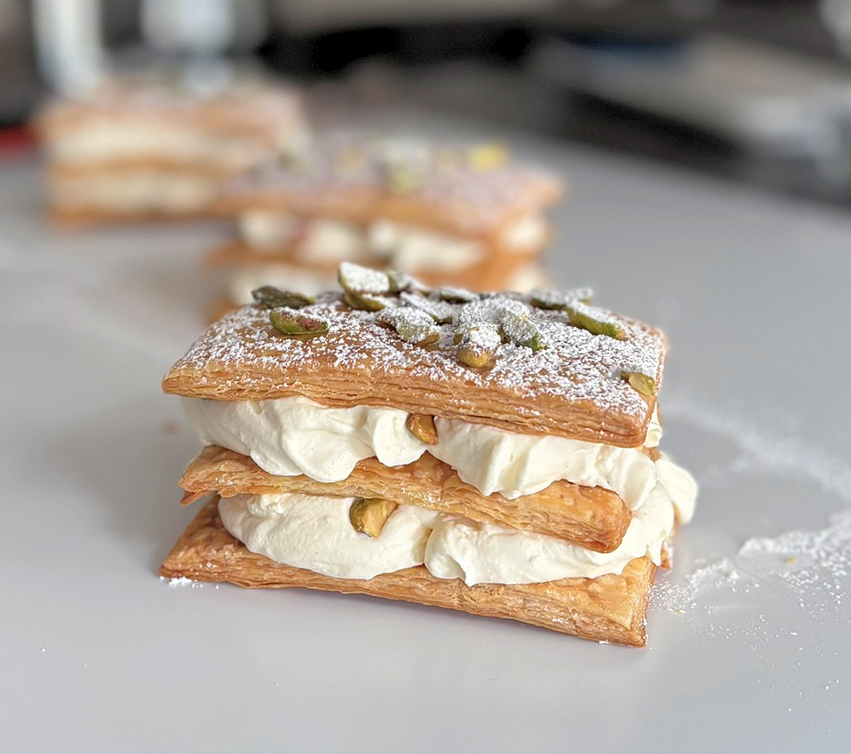 pistachio and cream millefeuille cuisinefiend.com