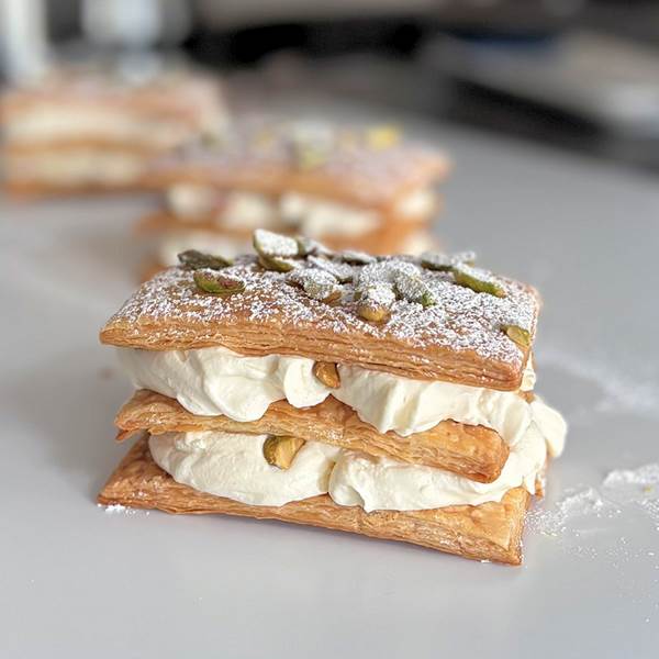 Pistachio and cream mille-feuille